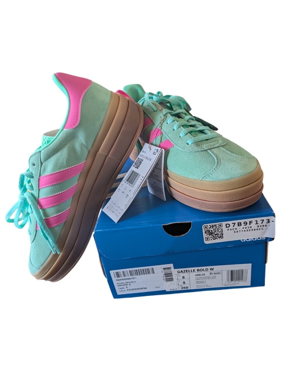 adidas Originals Gazelle Bold platform sneakers pulse mint screaming pink - Picture 3 of 13